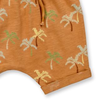 Baby shorts, Model MAGESH, Palms print on caramel brown, Front part