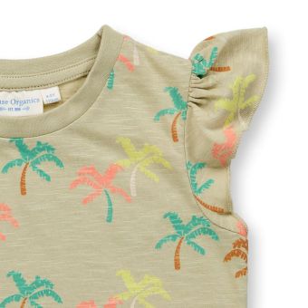 Girls T-shirt, Model NANA, Palms print on light reed green, Front part