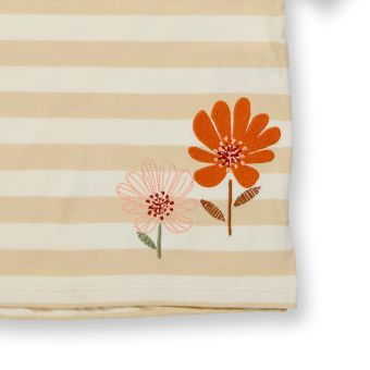 Girls T-shirt, Model SOPHIE, Sand-white stripes with flower, Front part