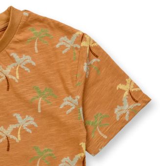 Children's T-shirt, Model ANTON, Palms print on caramel brown, Front part
