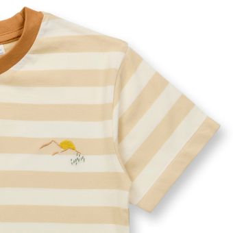 Children’s T-shirt, Model ANTON, Sand-white stripes with dune, Front part