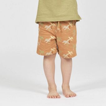 Kinder Shorts, Modell KHAN, Palmendruck auf karamellbraun, Vorderansicht