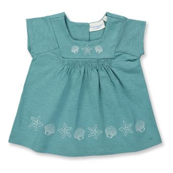 Baby tunic, Model IRMA, Sea green with seashells, Front part