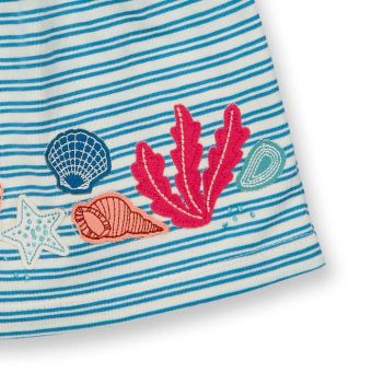 Baby tunic, Model AURORA, Blue-white stripes with sea life, Front part