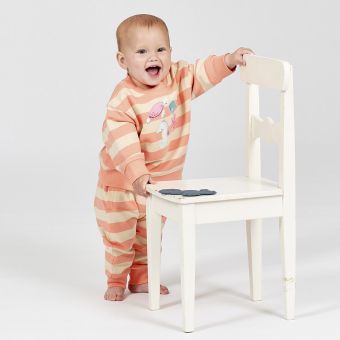 Baby sweatshirt, Model SIAM, Peach-orange-sand stripes with sea life, Front part