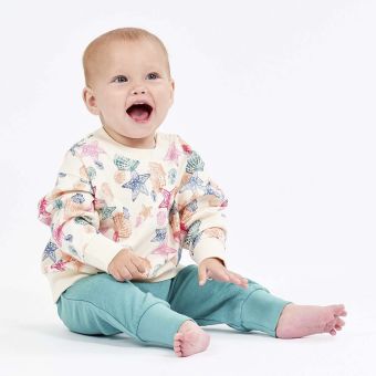Baby sweatshirt, Model SIAM, Seashell print on white, Front part
