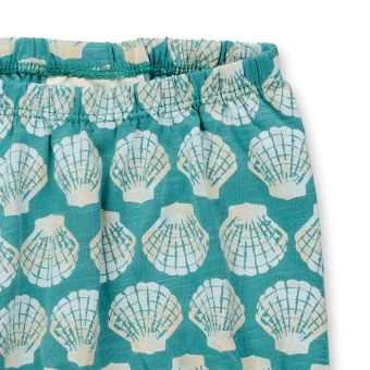 Baby shorts, Model MAYA, Seashell print on sea green, Front part