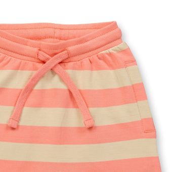 Baby sweatpants, Model WYNNE, Peach-orange-sand stripe, Front part