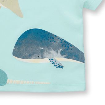 Baby T-shirt, Model ANTON, Whale print on ice green, Front part