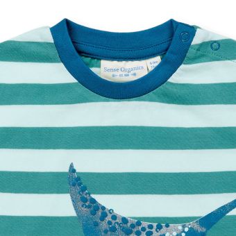 Baby T-shirt, Model ANTON, Sea green-ice green stripes with rays, Front part