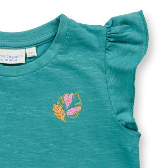 Girls T-shirt, Model NANA, Palms print on light reed green, Front part