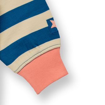 Girls sweatshirt, Model DARI, Ocean blue-sand stripes, Front part