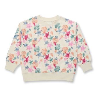 Girls sweatshirt, Model DARI, Seashell print on white, Front part
