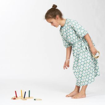 Girls dress, Model NORA, Seashell print on sea green, Front part