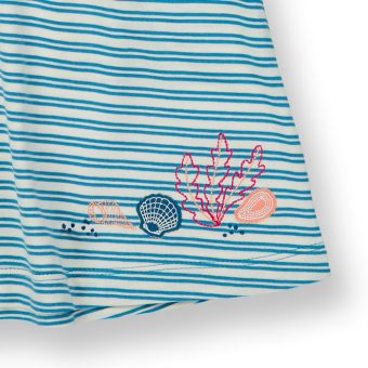 Girls dress, Model MELDA, Blue-white stripes with sea life, Front part