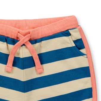 Mädchen Shorts, Modell MARLEN, Ozeanblau-sandfarbene Ringel, Vorderansicht