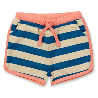 Mädchen Shorts, Modell MARLEN, Ozeanblau-sandfarbene Ringel, Vorderansicht