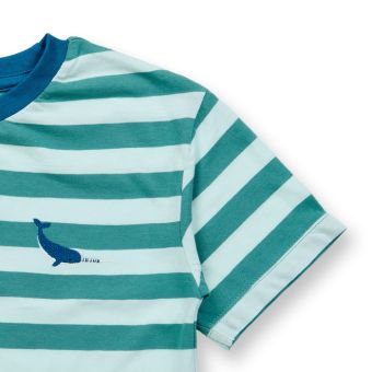 Children’s T-shirt, Model ANTON, Sea green-ice green stripes with whale, Front part