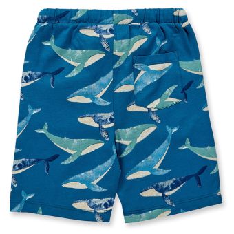 Kinder Shorts, Modell KHAN, Großer Wal-Druck auf ozeanblau, Vorderansicht