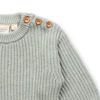 Baby Strickpullover, Modell VARUNY, Helles Salbeigrün, Vorderansicht