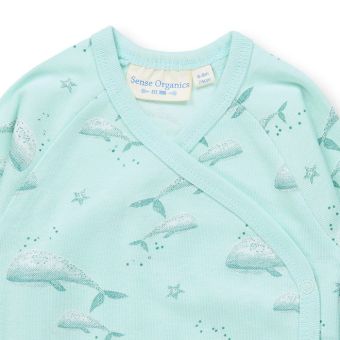 Baby wrap-body, Model YGON, Whale print on ice green, Front part