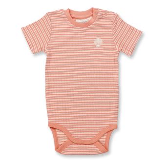Baby body, Model VARIN, Peach-orange-white stripes with seashell, Front part