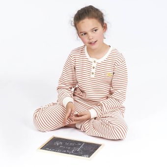 Kinder Pyjama, Modell JUNIS, Rostorange-weiß mit Sonne, Komplett