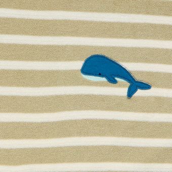 Children’s bath poncho, Model ALVI, Light reed green-white stripes with whale, Front part