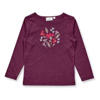 Girls’ long-sleeved shirt, Model ALUNA, Plum with flower, Front part