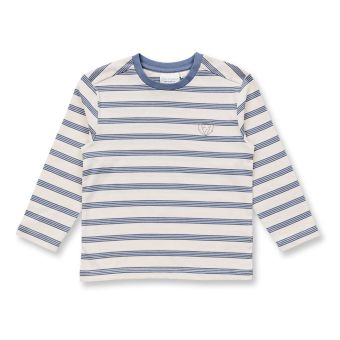 Kinder Langarmshirt, Modell LUKE, Blaugrau geringelt mit Fuchs, Vorderansicht