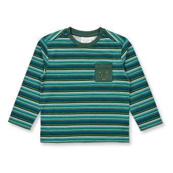Kids’ long-sleeved shirt, Model LUKE, Multi-colored green stripes with fox, Front part
