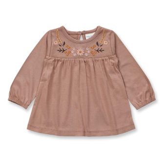 Baby Tunika Shirt, Modell EDITH, Nougatbraun mit Blumen, Vorderansicht