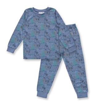 Kids’ pajama, Model JUNIS, Blue-grey with forest animals, Complete