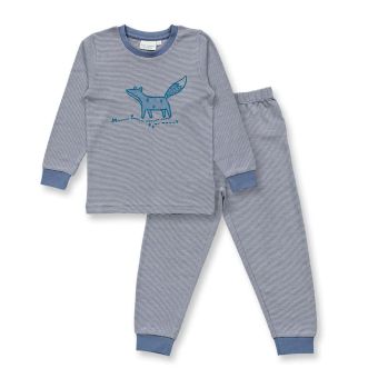 Kinder Pyjama, Modell LONG JOHN, Blaugrau geringelt mit Fuchs, Komplet
