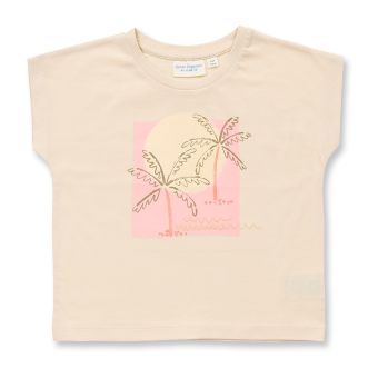 Mädchen T-Shirt, Modell DORA, Weiß mit Palmenmotiv, Vorderansicht