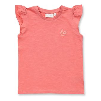 Mädchen T-Shirt, Modell NANA, Blatt-Motiv auf pfirsichrosa, Vorderansicht