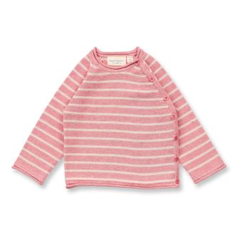 Baby Wickelpullover, Modell P. PICASSO, Pastellrosa-Creme geringelt, Vorderansicht