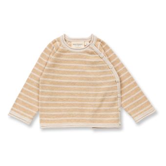 Baby Wickelpullover, Modell P. PICASSO, Sandbeige-Creme geringelt, Vorderansicht