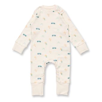 Baby Strampler, Modell TONA, Retro-Bus-Druck, Vorderansicht