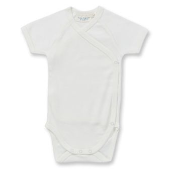 Baby Kurzarm-Wickelbody, Modell YGON, Weiß, Vorderansicht