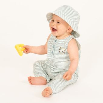 Kinder Sonnenhut, Modell BEKE, Blauweiß geringelt, Am Model