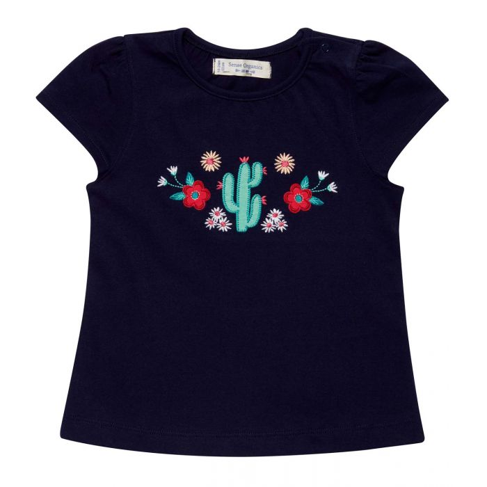 Baby Mädchen Shirt kurzarm blau mit Kaktus Applikation, Gada