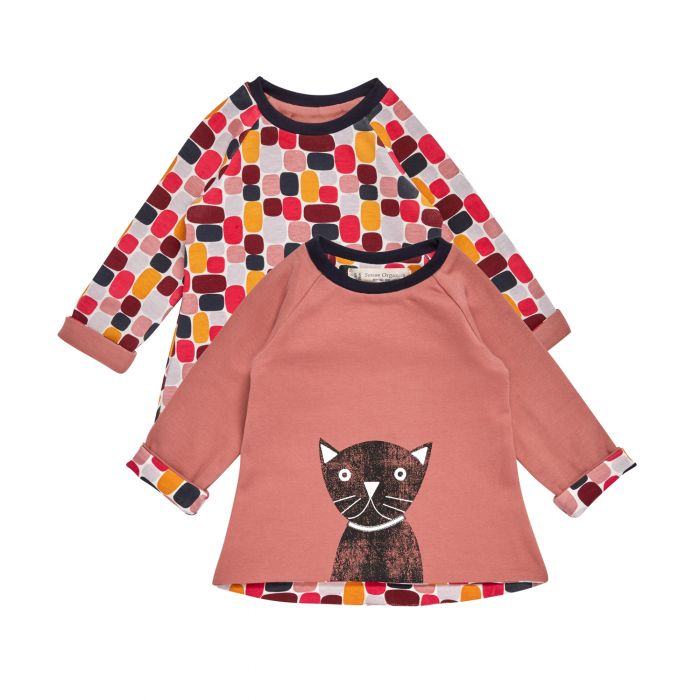 Girl's Reversible Shirt rose with cat print, Dolores
