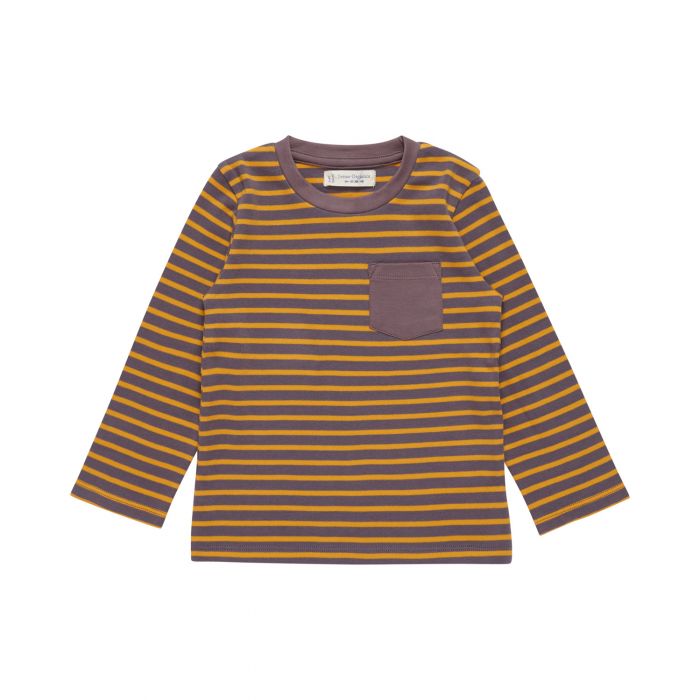 Boy's T-Shirt long sleeves with grey-yellow stripes, Malthe