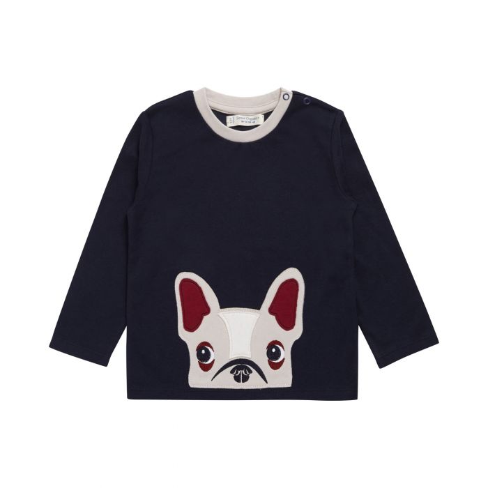 Baby Boy's T-Shirt long sleeves navy with dog motif, Malthe
