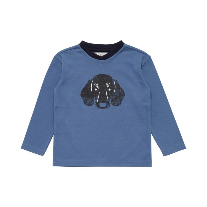 Boy's T-Shirt long sleeves blue with dog print, Sigi