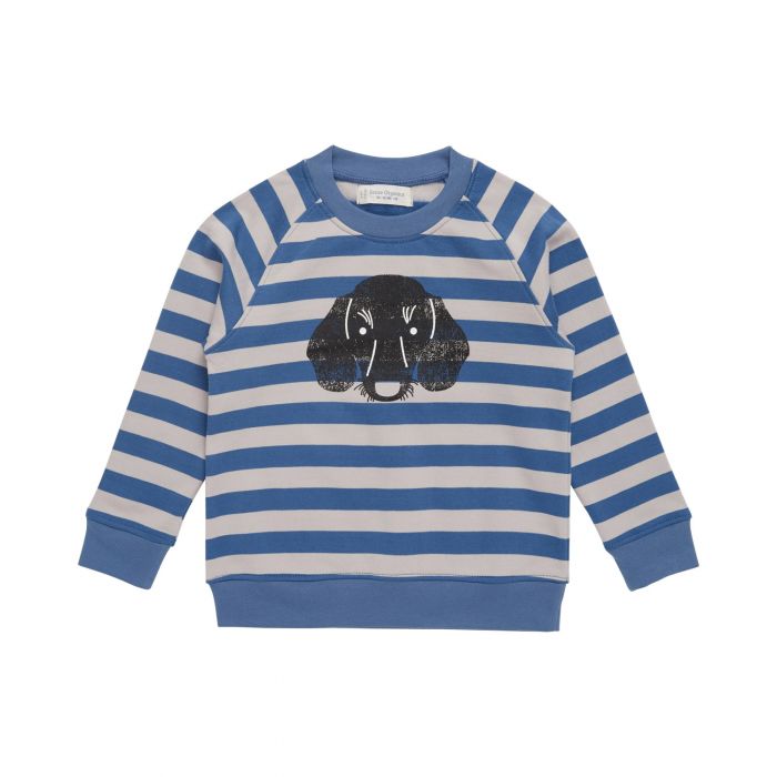 Jungen Sweatshirt blau-grau geringelt mit Hundedruck, Taio