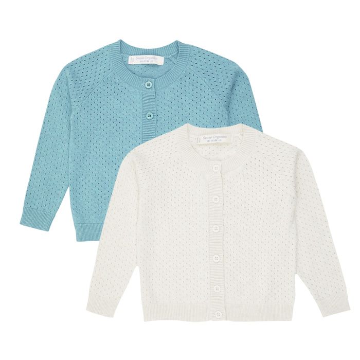 Girls Cardigan with Ajour Pattern, Elsa in Natural White or Turquoise

