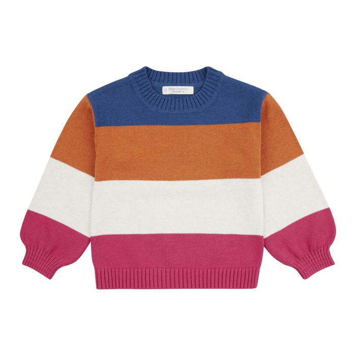 Strick Pullover DELIA für Mädchen, Blockstreifen in blau-orange-weiß -pink


