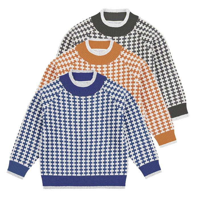 Children’s sweater KURUK, Colours: braided pattern jacquard in blue and natural white, orange and natural white or anthracite and natural white
